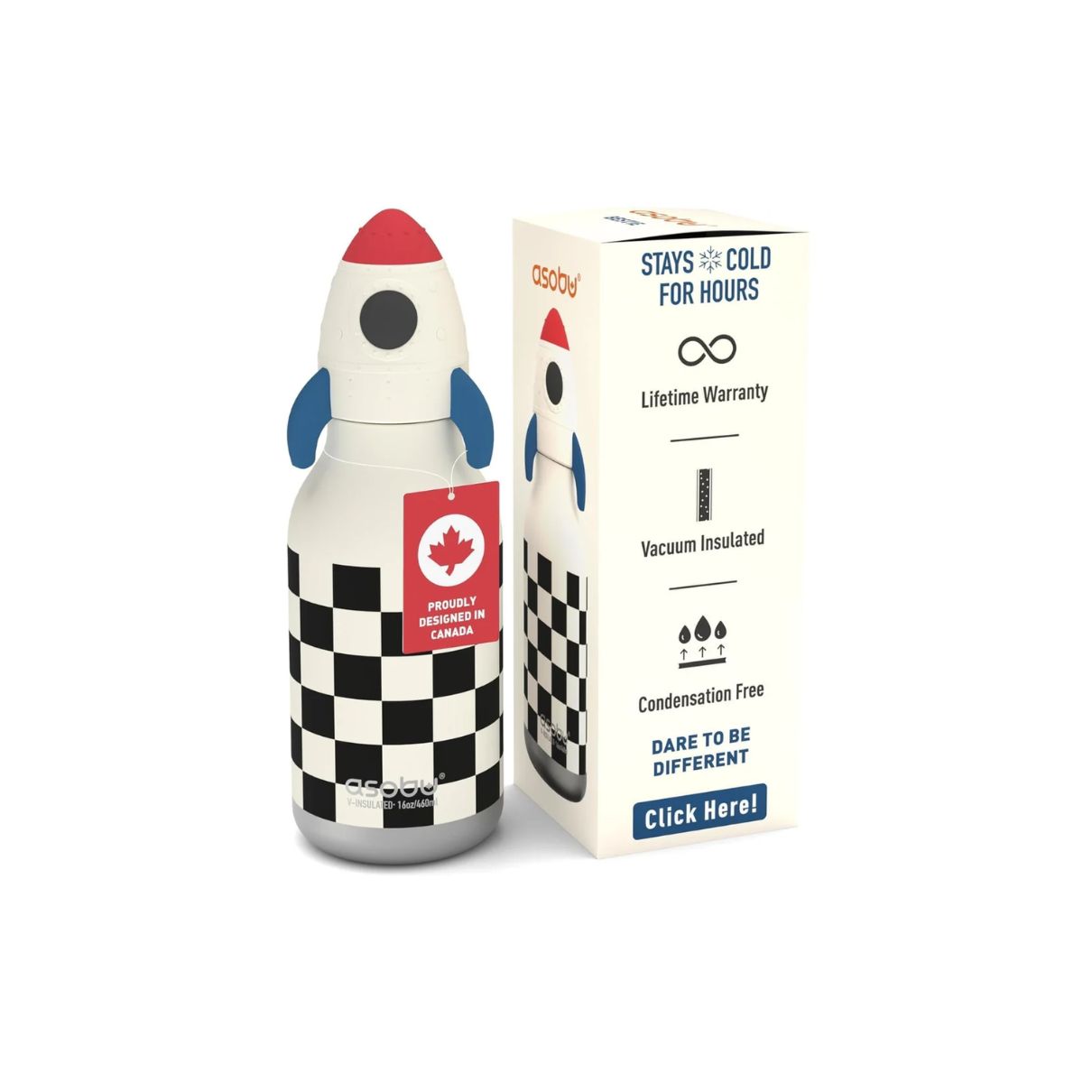 Asobu Bestie Insulated Kids Bottle 16 oz - Rocketship - Fun Rocketship Inspired Design